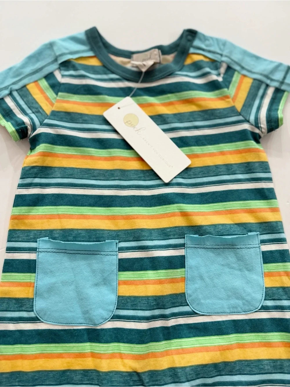 NWT Peek Baby Boys 6-12M Multicolor Stripe Romper Pockets Retro Cute